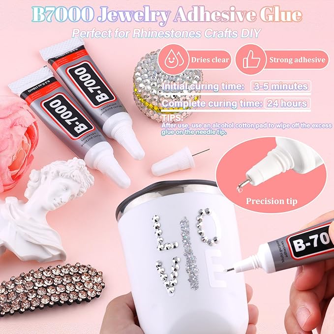 30000Pcs Resin Silver Rhinestones for Bedazzling Crafting with b7000 Jewelry Glue, Bulk Flatback Gems Bedazzler Kit for Crafts Clothes Shoes Fabric Nail Diamond Art, Assorted Size 2/3/4/5/6mm