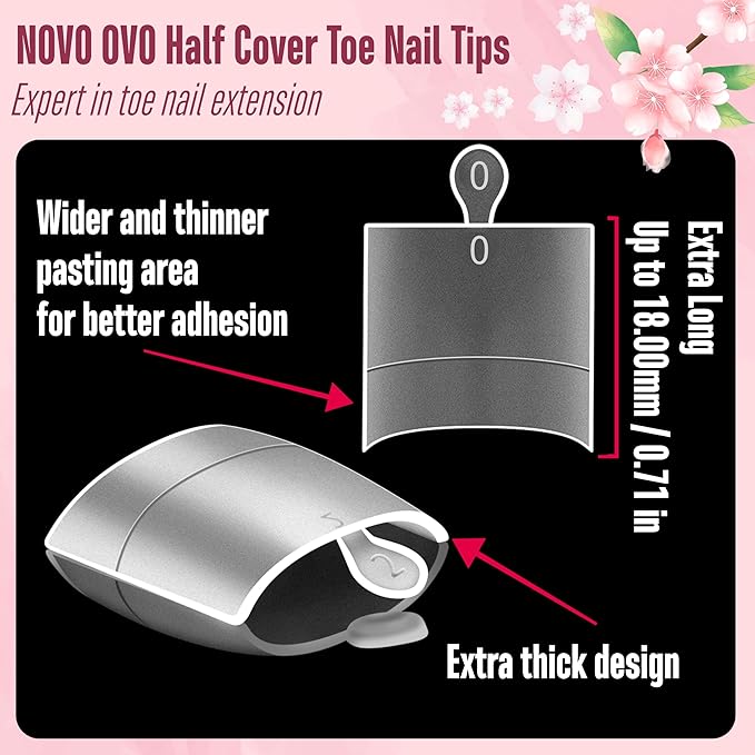 NOVO OVO Fake Toe Nail Tips, Soft Gel Toenail Extension, Half Cover Prefiled Square Clear Double Matte C Curve Longtoes Claw for Pedicure Acrylic Press on for Salon, Toenails x 15 Sizes 240 Pcs in Box