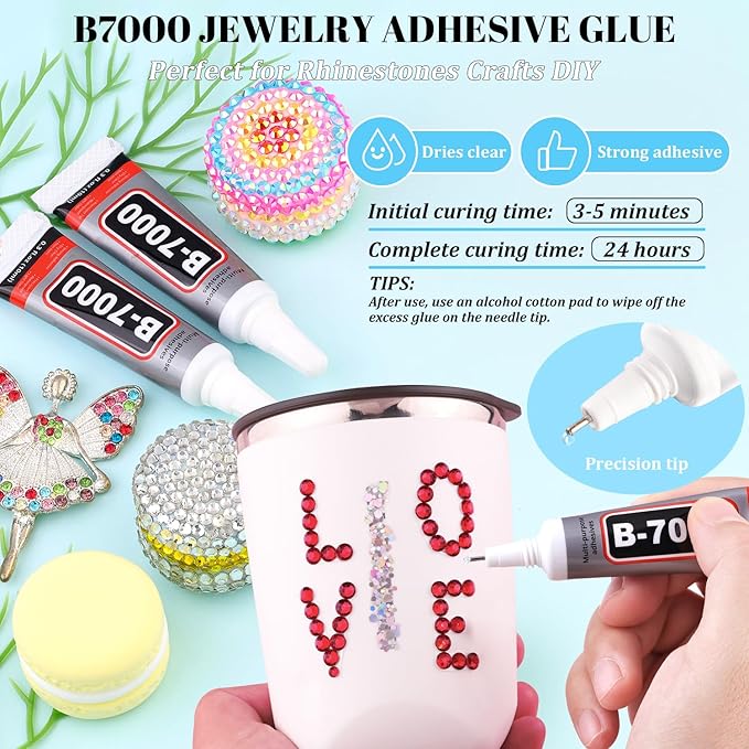 12000Pcs Resin Rhinestones for Bedazzling with 3Pcs B7000 Jewelry Glue, 2 Boxes Dark Red Flatback Rhinestones for Crafting Crafts DIY, Crystals Gems for Clothing Shoes Tumblers Nail Art Makeup