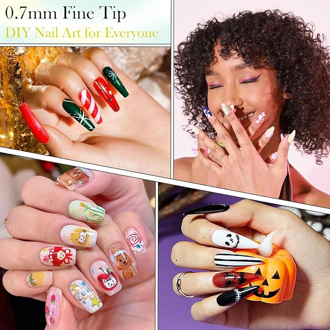 12 Colors Nail Art Pens Set, Valentines Day Gifts 0.7MM 3D Nail Art Markers Quick-Drying Nail Polish Pens for Home Nail DIY, Nail Art Tools for Dotting Drawing Painting Point Liner (1 Set)