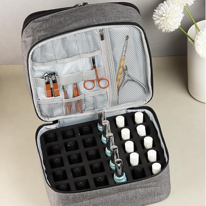 Nail Polish Organizer Case, Portable Nail Polish Holder for 30 Bottles, Nail Lamp Storage Bag, Nail Art Tool Organizer