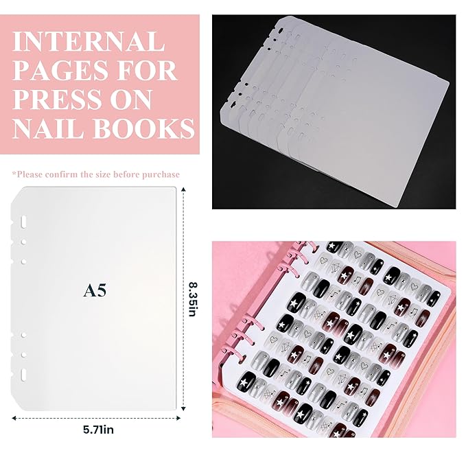 Large Press On Nails Book Insert Pages Clear Insert Pages Press On Nail Storage Book for Fake Nail Storage Nail Salon Supplies (12, white)