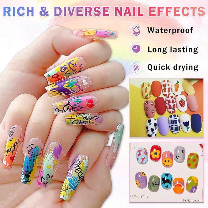 18 Colors Nail Art Pens Set Nail Polish Pens Nail Art Drawing Graffiti Marker Pen Quick Dry Waterproof Nail Art Painting Pens Kit for Home DIY Nail Art Design
