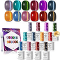 modelones 12Pcs 15ML Cat Eye Gel Nail Polish Set, Same Color Same Bottle Glitter Pink Red Green Purple Blue Cateye Gel Polish Set with Magnet Sparkle Series Hema-free Gel Polish Kit Soak Off Nail Art