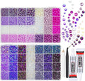 qiiipi 2 Big Boxes Purple Resin Pearls and Rhinestones w B7000 Glue for Bedazzling Crafting Flatback Stones Gems Diamonds Half Pearls Bedazzler Kit for Nails Eyes Face Makeup Tumblers Bottles Crafts