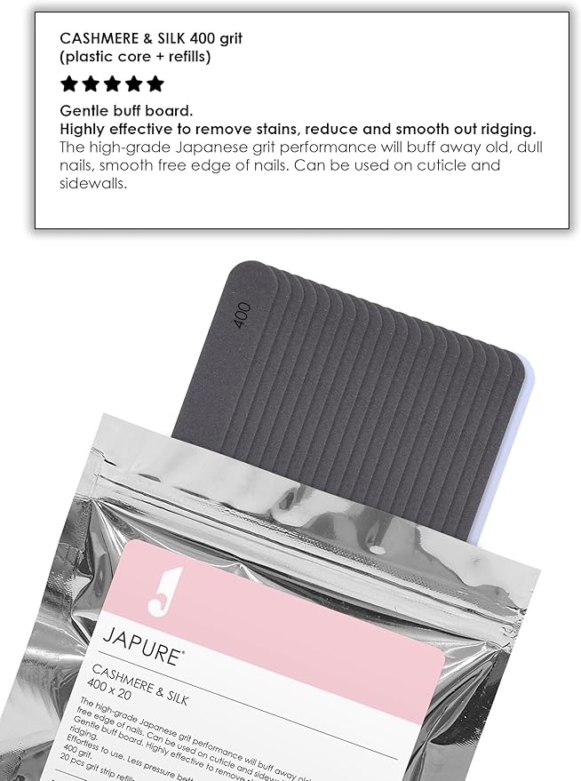 Cashmere & Silk Professional Nail File - 400 Grit Ultra Fine Buffer, 20 Pcs Bulk Pack - Salon Quality Manicure Buffer for Smooth Finish & Ridge Removal
