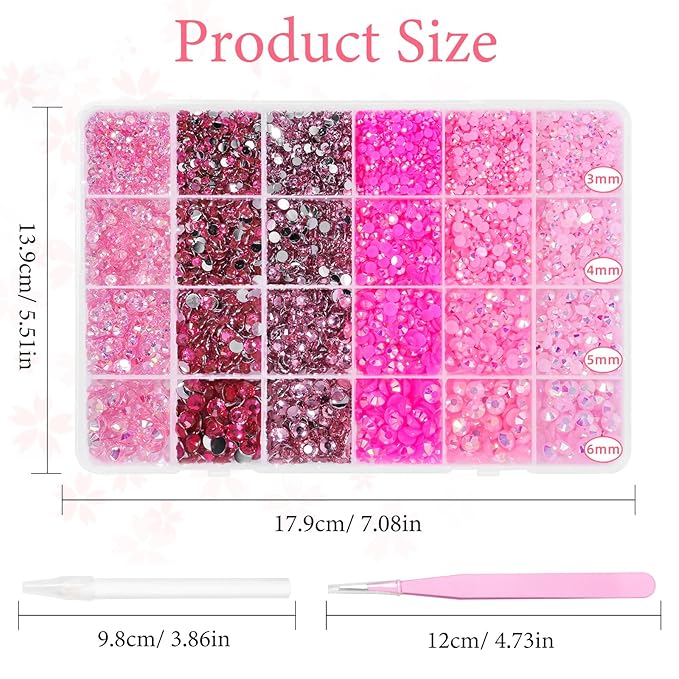 18000 Pcs Pink Flatback Resin Jelly Rhinestones for Crafting, 3-6 mm Pink Bedazzling Rhinestones, 6 Color Jelly Resin Rhinestone Bedazzled Gems for Crafts Face Makeup DIY Jewelry