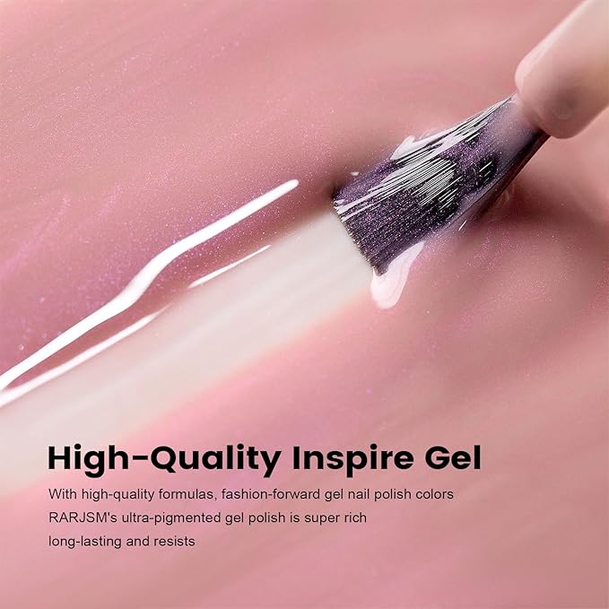 RARJSM Nude Gel Nail Polish Natural Rose Pink Purple Pearl Glitter Clear Sheer Nude Shimmer Gel Polish 15ml UV LED Soak Off Transparent Pink Color Home Salon French Manicure Varnish Curing Requires