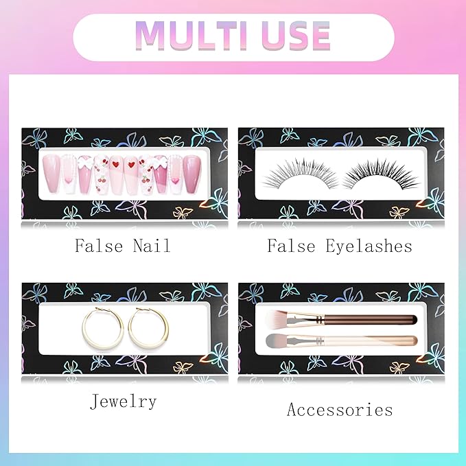 74PCS Press on Nails Packaging Box Set Includes 35PCS Empty Nail Package Box 35PCS White Background Paper 1 Double Sided Tape and 3 Thank You Stickers for Press on Nail Business