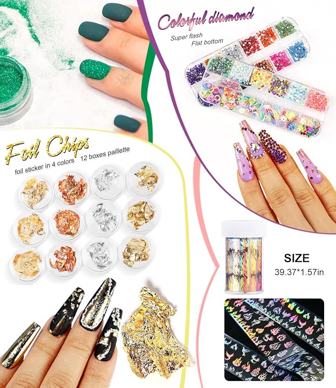 Major Dijit Acrylic Nail Kit with Nail Lamp, 0.35 oz White Clear Pink Black and More 12 Colors Acrylic Powder and Liquid Kit, Electric Nail Drill, Glitter, Nail Art Brushes,Nail Kit for Beginners