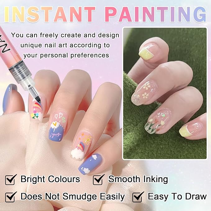 Nail Art Pens Set 3D Nail Polish Pens Acrylic Paint Nail Drawing Liner Graffiti Dotting Nail Art Pen Kit Tools for Professional Nail Art Design(12 Colors)