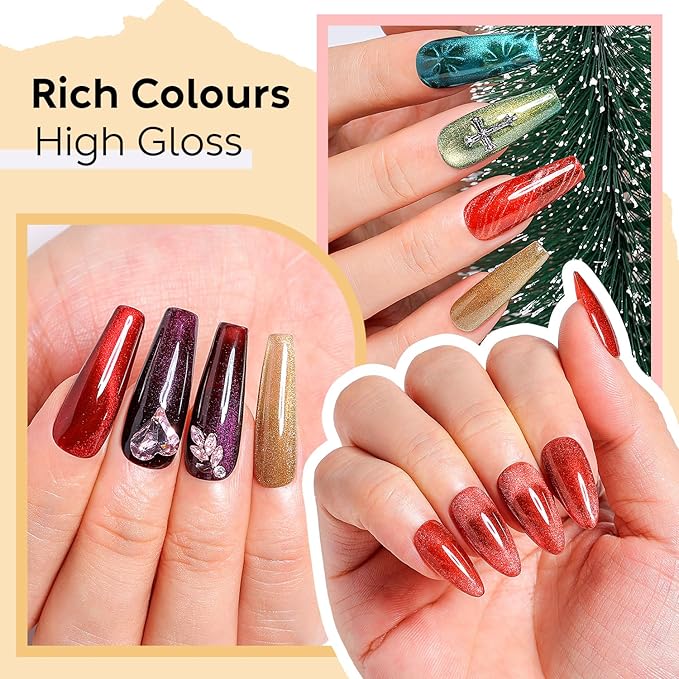 Nicedeco Cat Eye Gel Nail Polish, Hema Free, Cruelty Free, Vegan, High Gloss Long Lasting Soak Off LED U V Gel 12 Colors Kit 11