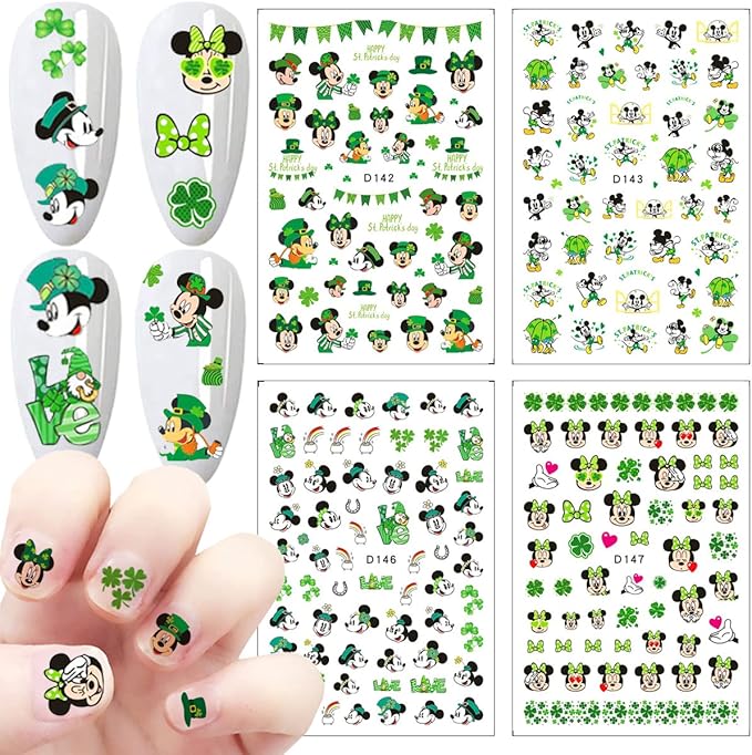 12 Sheets St Patrick’s Day Nail Art Stickers Decal 3D Cute Cartoon Nail Decals Nail Art Supplies Shamrock Clover Irish Cartoon Nail Design DIY Nail Decoration for Women