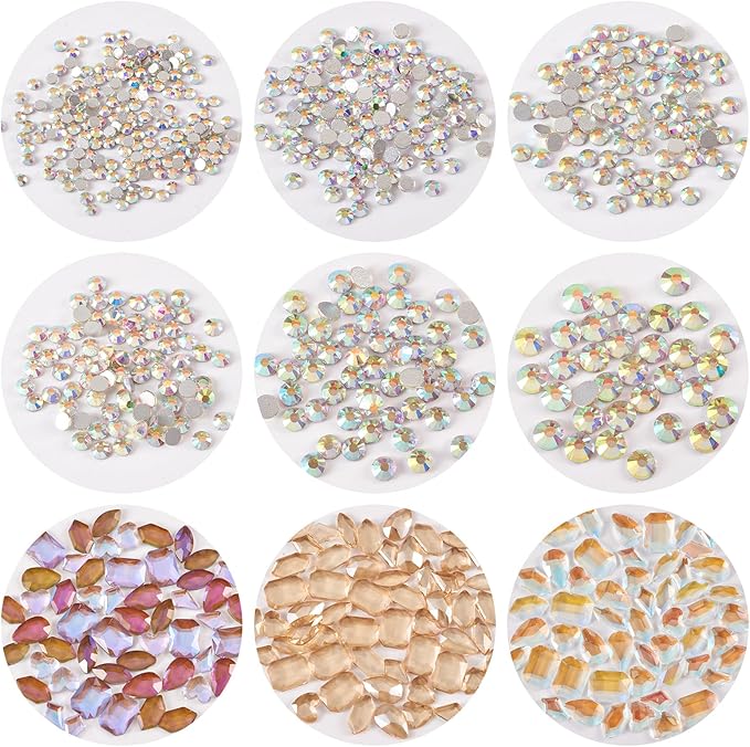 1000pcs Glass Nail Rhinestones Charms 24 Styles Face Hair Tooth Gems Nail Diamonds Gems Small Crystal Rhinestone for Nail Art Halloween Makeup Clothes Fabric