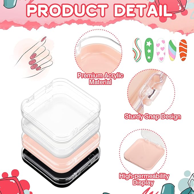 48 Pcs Press on Nail Boxes with 180 Pcs Adhesive Double Sided Tape Acrylic Press on Nail Packaging Cases in 4 Colors Transparent Storage Case Organizer for Display Art Salon Supplies