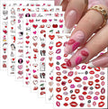 8 Sheets Valentines Nails Stickers 3D Self-Adhesive Heart Nail Art Stickers Cute Cartoon Nail Decals Red Lips Love Balloon Cat Light Cherry Designs Holiday Nails Art Supplies for Women DIY