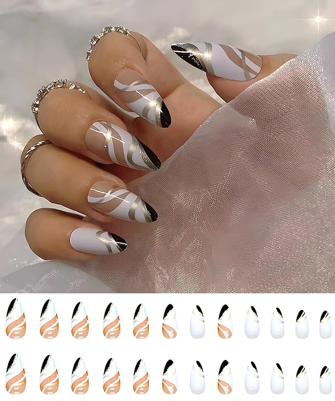 Pre-Designed Almond Press on Nails Kit for Finger by Asenei, 168 Pieces, 7 Designs, with 2 Bottles Nail Glue and Nail tools, All in 1 Press on False Nails (almond finger nail kit)