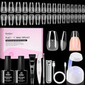 Beetles Gel Nail Kit Flat-X, Coffin Short, 320pcs 16 Sizes Nail tips, with 15g Nail Glue Gel Hands-Free, 7.5ml Base Gel & Top Coat, Mini Lamp, for Acrylic Press On Nail, Extension DIY Set at Home