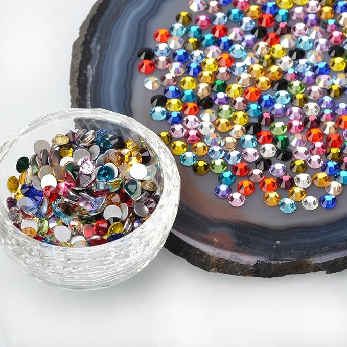 24 Colors 6400 Pieces Rhinestones Round Crystal Glass Flat Back Rhinestones with 1Tweezers and 1Picking Pen for Nail Art Crafts Clothes Bags DIY (ss10)