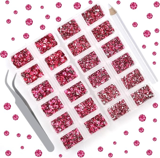 10000 Pieces Rhinestones 6 Sizes Round Crystal Glass Flat Back Rhinestones with 1Tweezers and 1Picking Pen for Nail Art Crafts Clothes Bags DIY (Rose)