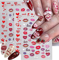 4Pcs Valentines Day Nail Stickers 5D Embossed Red Lips Heart Nail Art Stickers Leopard Print Lips Bow Love Designs Self-Adhesive Nails Art Supplies Holiday Nail Decals for Women Manicure Decorations