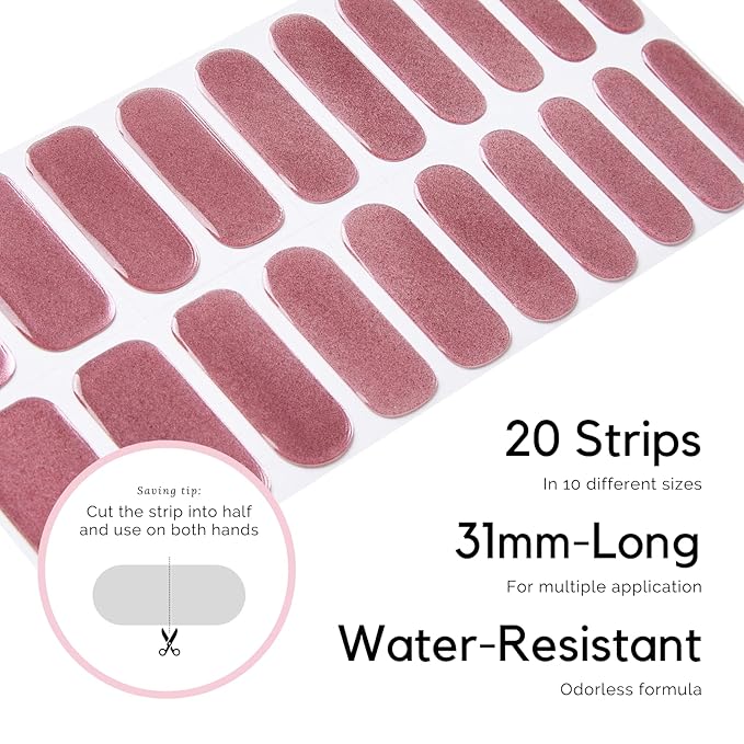 NAILOG Semi Cured Gel Nail Strips, 20 Pcs Pink Long Lasting Stickers Extra Long Nail Wraps with Glossy Gel Finishing for Spring Summer, Cover Girl