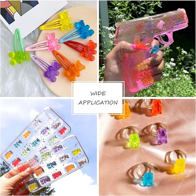 FASHEWELRY 20Pcs Nail Art Charms Kawaii Bear Nail Charms Colorful Bear Charms Bead for Nail Art Decorations, 18x11x8mm