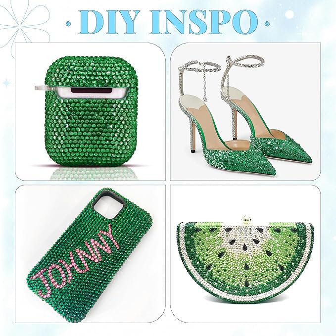 12000Pcs Resin Rhinestones for Bedazzling with 3Pcs B7000 Jewelry Glue, 2 Boxes Emerald Green Flatback Rhinestones for Crafting Crafts DIY, Crystals Gems for Clothing Shoes Tumblers Nail Art Makeup