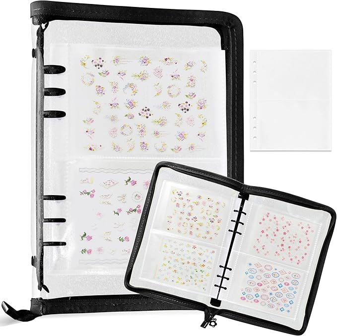 Nail Sticker Book Nail Art Organizer Display 40 Slots Sticker Storage Organizer Binder Empty Stickers Holder DIY Design Tools (black)