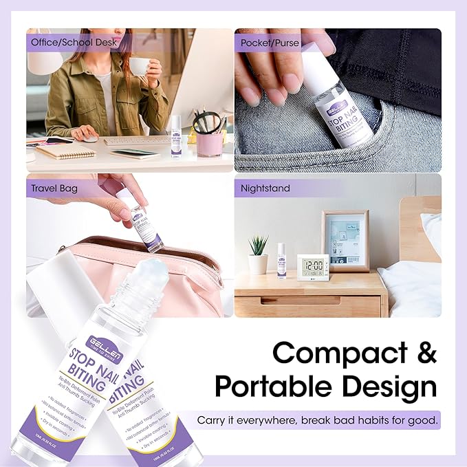 Gellen Nail Biting Prevention for Kids & Adults, Roll-On Nail Biting Treatment, Bitter Taste Thumb Sucking Deterrent, Quick-Dry No Bite Nail Polish, Nail Care to Help Stop Finger Biting & Nail Repair