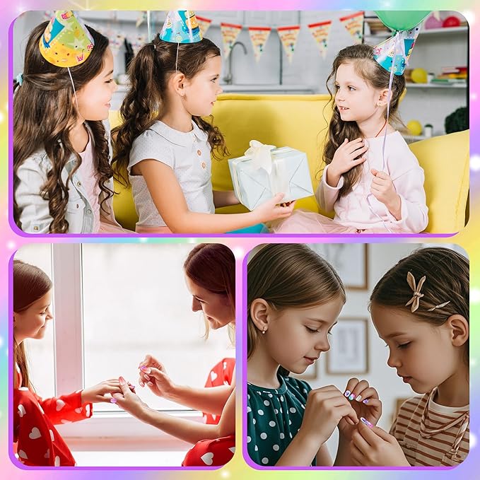 False Nails Press on Nails for Kids-Flower Heart Print Short False Artificial Full Cover Nail Art Kits Nail Glue Tabs for Girls Children (120pcs glitter nails)