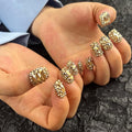 Trendy Handmade Press On Nails Short Square Shape,10Pcs Bling Bling Acrylic Fake Nails with 3D Rhinestone Luxury Design Stick On Nail for Woman Gift(AKA 016, Medium)