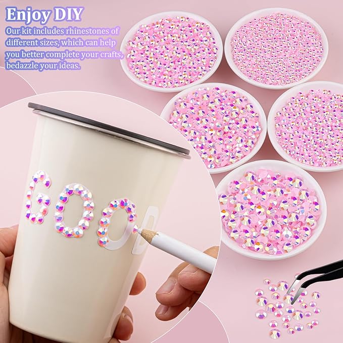 30000Pcs Light Pink AB Rhinestones for Bedazzling with B7000 Jewelry Glue, Bedazzler Kit Bulk Flatback Gems, Resin Rhinestones for Crafting Crafts Clothing Shoes Nail Art Assorted Size 2/3/4/5/6mm