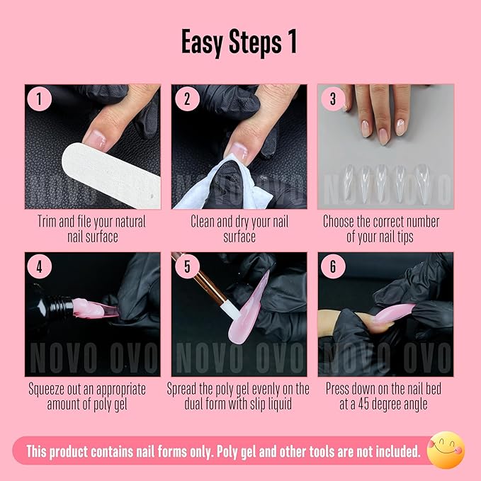 NOVO OVO Halloween Curved Stiletto 3D PINK Nail Dual Forms for Poly Gel Extension of Eagle Claw, XL XXL Hawk Curve Sculptural Acrylic Nails, Reusable Molds Nail Art Design 280 Pcs 14 sizes