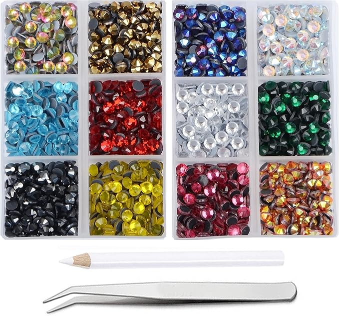 2400Pcs Hotfix Rhinestones Round Shape Flatback Crystal Glass Flatback Nail Art (12 Mixed Colors, 4mm SS16)