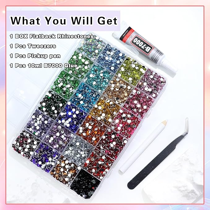RODAKY Resin Rhinestones for Crafting Bedazzling,24 Color Rhinestones for Nails Art,4MM Nail Rhinestone and Gems,Nail Diamond Flatback Gems Crystals Charms for Nail Design DIY Makeup Decor