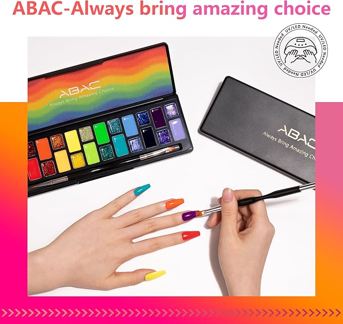 ABAC 24 Color Solid Gel Nail Polish,Ombre Gel Nail Polish,Pat Paint Nail Gel - Rainbow Shades Yellow/Ocean Blue Hema-Free w/Brush,LED Curing for Everyday Wear,Party Nails Pro Salon DIY Set