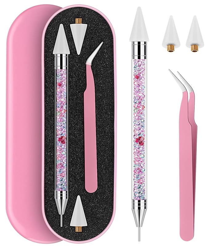 Tatuo Rhinestone Picker Tool Set Wax Pen for Rhinestones Diamond Art Painting Dual Head Dotting Pen with 2 Extra Wax Tips and 1 Nail Art Tweezer for Nail Arts DIY Crafts (Colorful)