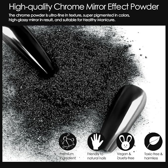 Allstarry Chrome Nail Powder 2pcs Black Silver Metallic Mirror Effect Dust Glitter Glazed Manicure Decoration Reflective Pigment for Gel Polish Nail Art Decoration- Milky Trajectory