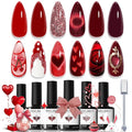 modelones Red Gel Nail Polish Set - 6 Colors 2026 Easter Ruby Glitter Cat Eye Magnetic Gel Polish Burgundy Red Sparkle Bloody Nail Polish Kit Soak Off LED Manicure Nail Art DIY Gift