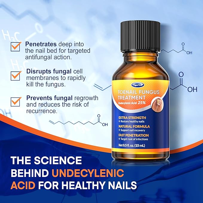 Toenail Fungus Treatment with 25% Undecylenic Acid: Toenail Fungus Treatment Extra Strength for Thick, Yellow and Damaged Nails - Safe and Gentle for Nails Care