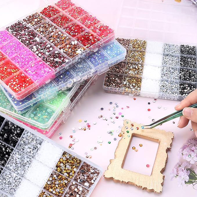 BELICEY Black White Resin Crystal Rhinestones Round Beads Flatback Bulk Gems Stones Multi Sizes Gold Rhinestones Nail Crystals for Nail DIY Crafts Clothes Shoes Jewelry