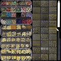 Nail Charms Nail Art Kit with 30 Sheets Gold Nail Stickers 5 Boxes of Nail Gems Nail Art Tools Nail Rhinestones for Nails Nail Supplies 3D Nail Charms and Gems Nail Decals Nail Pearls