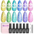 Beetles Cat Eye Gel Nail Polish - 6 Colors Summer Shimmer Pearl Cat Eye Nail Polish Set with Magnet Rainbow Mermaid Swirl Shell Thread Yellow Pink Blue Purple Green DIY Manicure Gifts for Women