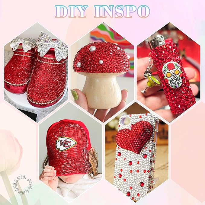 30000Pcs Resin Red Rhinestones for Bedazzling Crafting with b7000 Jewelry Glue, Bulk Flatback Gems Bedazzler Kit for Crafts Clothes Shoes Fabric Nail Diamond Art, Assorted Size 2/3/4/5/6mm