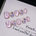 Short Square Press on Nails - Handmade Manicure Art Reusable False Nails 10pcs with Solid Nail Glue, Nail Adhesive Tabs, Strong Nail Glue (307-Short)