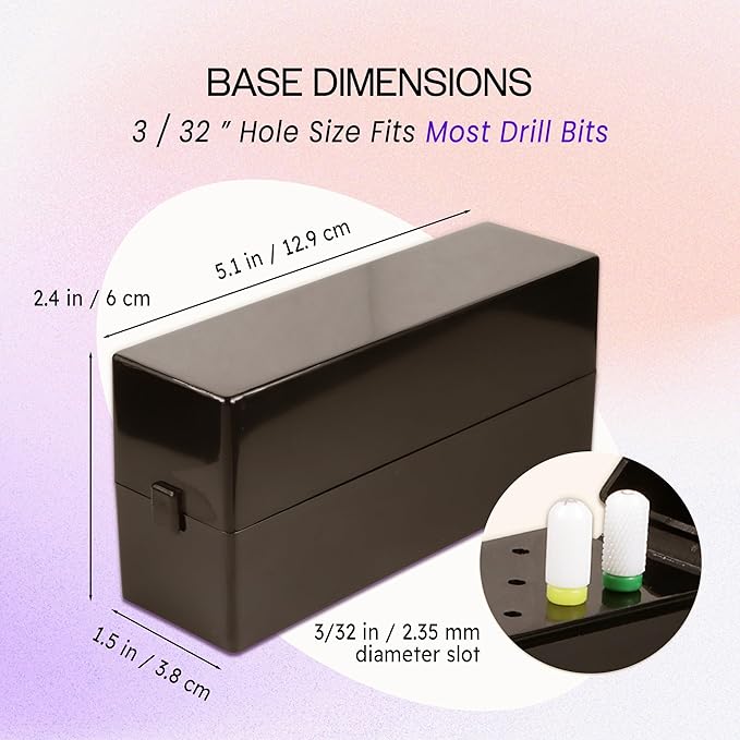 PANA Rectangle Nail Drill Bit Holder Display Organizer Case - Dustproof Carbide Bit Storage Container Box For Manicure Tools Nail Salon - 30 Holes Black (Drill Bits Not Included)