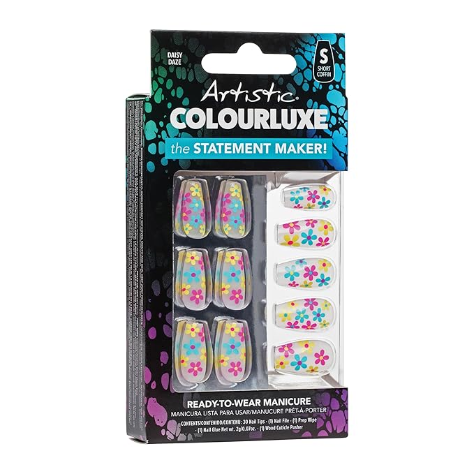 Artistic Colourluxe Press-On Tips - Kit Colourluxe Press-On Tips - Kits Nails - 30 Nails (Daisy Daze, Kit)