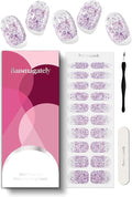 Semi Cured Gel Nail Strips, 20Pcs Long Lasting Salon Quality Wraps, Easy Apply & Remove Gel Nail Stickers with UV Light (Violet Nova Shard Purple)
