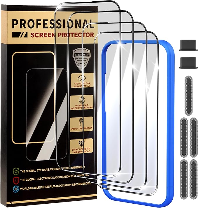 4 Pack for iPhone 17 Pro Screen Protector, Military-Grade Shatterproof, 9H Hardness, Full Coverage Tempered Glass for iPhone 17Pro-6.3 inch with Install Frame